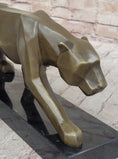 Load image into Gallery viewer, Geometric Modern Art Bronze Sculpture of a Lion Cougar Puma on Marble Base
