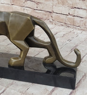 Geometric Modern Art Bronze Sculpture of a Lion Cougar Puma on Marble Base