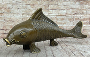 Hot Cast Bronze Metal Koi Carp Chinese Fish Sculpture Figure Signed Original Art