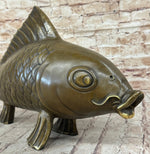Hot Cast Bronze Metal Koi Carp Chinese Fish Sculpture Figure Signed Original Art