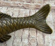 Hot Cast Bronze Metal Koi Carp Chinese Fish Sculpture Figure Signed Original Art