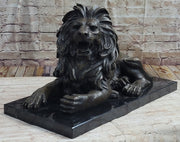 Hot Cast Bronze Guardian Lion on Marble Base after Antoine Barye