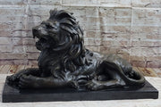 Hot Cast Bronze Guardian Lion on Marble Base after Antoine Barye