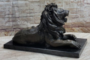Hot Cast Bronze Guardian Lion on Marble Base after Antoine Barye