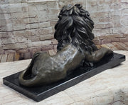 Hot Cast Bronze Guardian Lion on Marble Base after Antoine Barye
