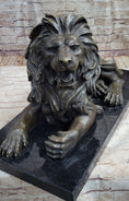 Load image into Gallery viewer, Hot Cast Bronze Guardian Lion on Marble Base after Antoine Barye
