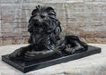 Load image into Gallery viewer, Hot Cast Bronze Guardian Lion on Marble Base after Antoine Barye
