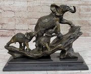 Hand Made Elephant Family Walking up The Hill Bronze Sculpture by Barye Figure