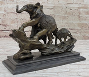 Hand Made Elephant Family Walking up The Hill Bronze Sculpture by Barye Figure