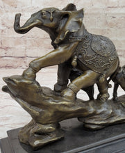 Hand Made Elephant Family Walking up The Hill Bronze Sculpture by Barye Figure