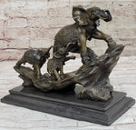 Hand Made Elephant Family Walking up The Hill Bronze Sculpture by Barye Figure