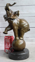 Load image into Gallery viewer, Circus Elephant Balancing on a Ball Bronze Sculpture Statue Art on Marble Base
