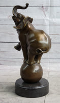 Load image into Gallery viewer, Circus Elephant Balancing on a Ball Bronze Sculpture Statue Art on Marble Base
