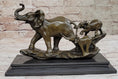 Load image into Gallery viewer, Mother Elephant and Baby Calf Bronze Statue Sculpture Original Art on Marble Base
