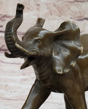 Mother Elephant and Baby Calf Bronze Statue Sculpture Original Art on Marble Base
