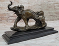 Load image into Gallery viewer, Mother Elephant and Baby Calf Bronze Statue Sculpture Original Art on Marble Base
