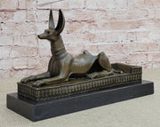 Anubis Jackal Dog Egyptian Decor God Mythology Bronze Sculpture Statue Figure on Marble Base