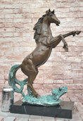 Load image into Gallery viewer, Rearing Horse on Hind Legs Bronze Statue Sculpture w/ Blue Green Patina Original Art
