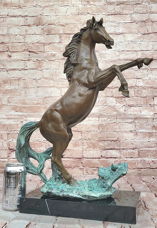 Rearing Horse on Hind Legs Bronze Statue Sculpture w/ Blue Green Patina Original Art