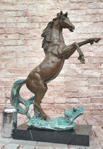 Rearing Horse on Hind Legs Bronze Statue Sculpture w/ Blue Green Patina Original Art