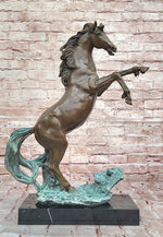Rearing Horse on Hind Legs Bronze Statue Sculpture w/ Blue Green Patina Original Art