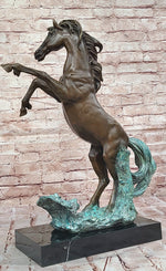 Rearing Horse on Hind Legs Bronze Statue Sculpture w/ Blue Green Patina Original Art