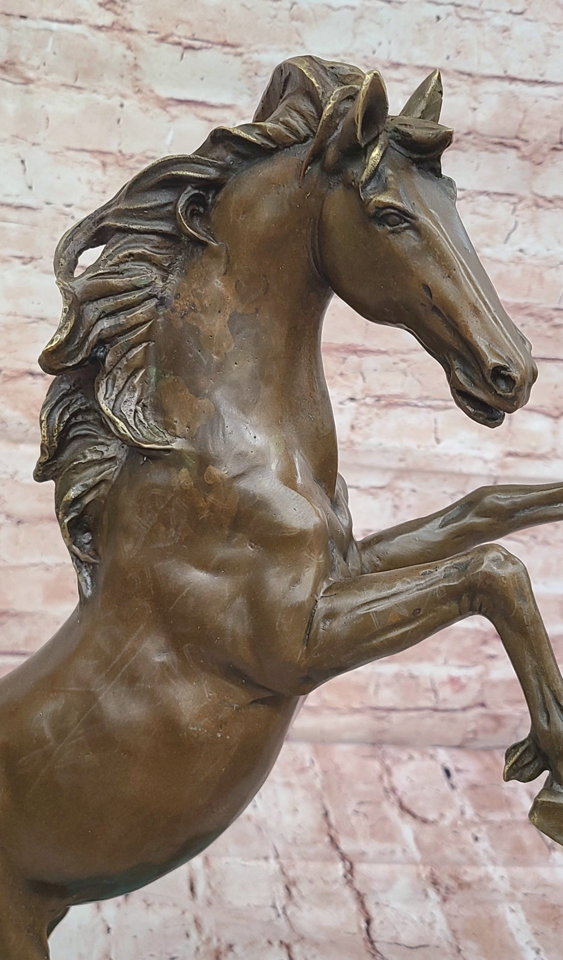 Rearing Horse on Hind Legs Bronze Statue Sculpture w/ Blue Green Patina Original Art