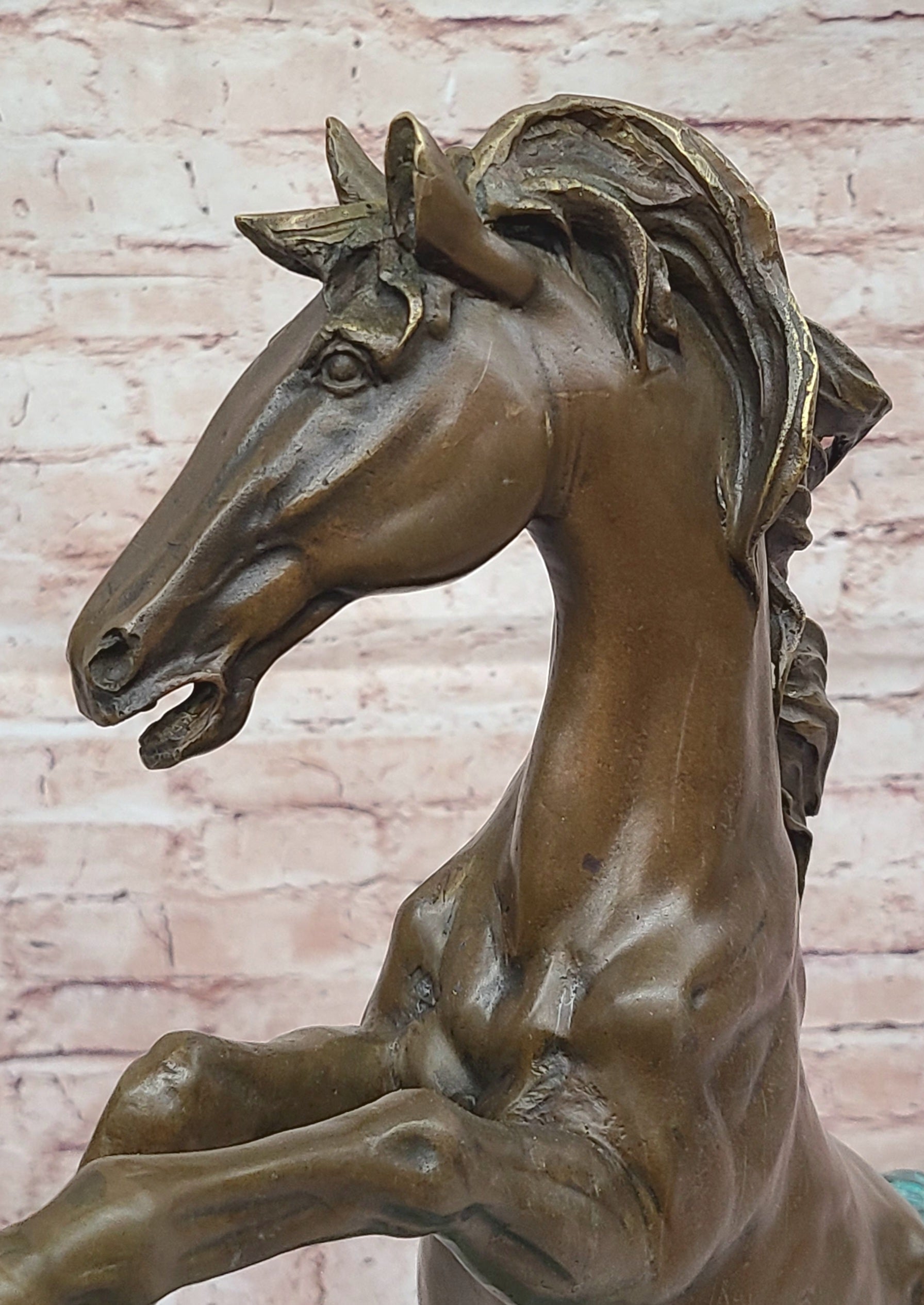 Rearing Horse on Hind Legs Bronze Statue Sculpture w/ Blue Green Patina Original Art