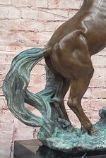 Rearing Horse on Hind Legs Bronze Statue Sculpture w/ Blue Green Patina Original Art