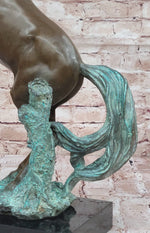 Rearing Horse on Hind Legs Bronze Statue Sculpture w/ Blue Green Patina Original Art