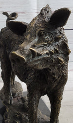 Wild Boar Hog Pig Bronze Sculpture Statue Figure Wildlife Art Decor Marble Base