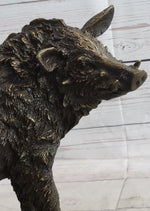 Wild Boar Hog Pig Bronze Sculpture Statue Figure Wildlife Art Decor Marble Base