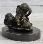 Miniature Bronze Sculpture Statue Elephant Family Figure Collectible 12
