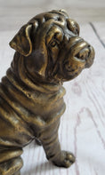 Load image into Gallery viewer, Shar Pei Wrinkly Puppy Dog Bronze Metal Figure Figurine Sculpture Signed Art 6.5" x 6"
