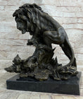 Load image into Gallery viewer, Male Lion w/ Cub Bronze Statue Sculpture Figure Barye Decor 14" x 12"
