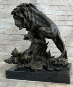 Male Lion w/ Cub Bronze Statue Sculpture Figure Barye Decor 14