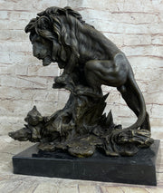 Male Lion w/ Cub Bronze Statue Sculpture Figure Barye Decor 14