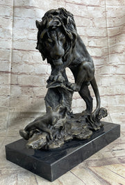 Male Lion w/ Cub Bronze Statue Sculpture Figure Barye Decor 14