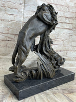 Male Lion w/ Cub Bronze Statue Sculpture Figure Barye Decor 14
