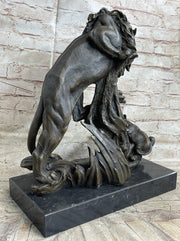 Male Lion w/ Cub Bronze Statue Sculpture Figure Barye Decor 14
