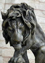 Male Lion w/ Cub Bronze Statue Sculpture Figure Barye Decor 14