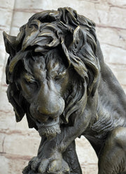 Male Lion w/ Cub Bronze Statue Sculpture Figure Barye Decor 14