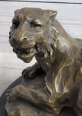 Load image into Gallery viewer, Lion Tiger & Cub Bronze Statue Sculpture Wildlife Figure Decor Handmade Art
