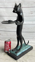 Load image into Gallery viewer, Standing Cat Holding Tray Business Card Holder Bronze Sculpture Statue Original Art Decor
