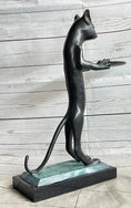Load image into Gallery viewer, Standing Cat Holding Tray Business Card Holder Bronze Sculpture Statue Original Art Decor
