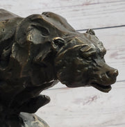 Elk Reindeer Caribou vs. Bear Bronze Sculpture Statue Wildlife Original Art Decor