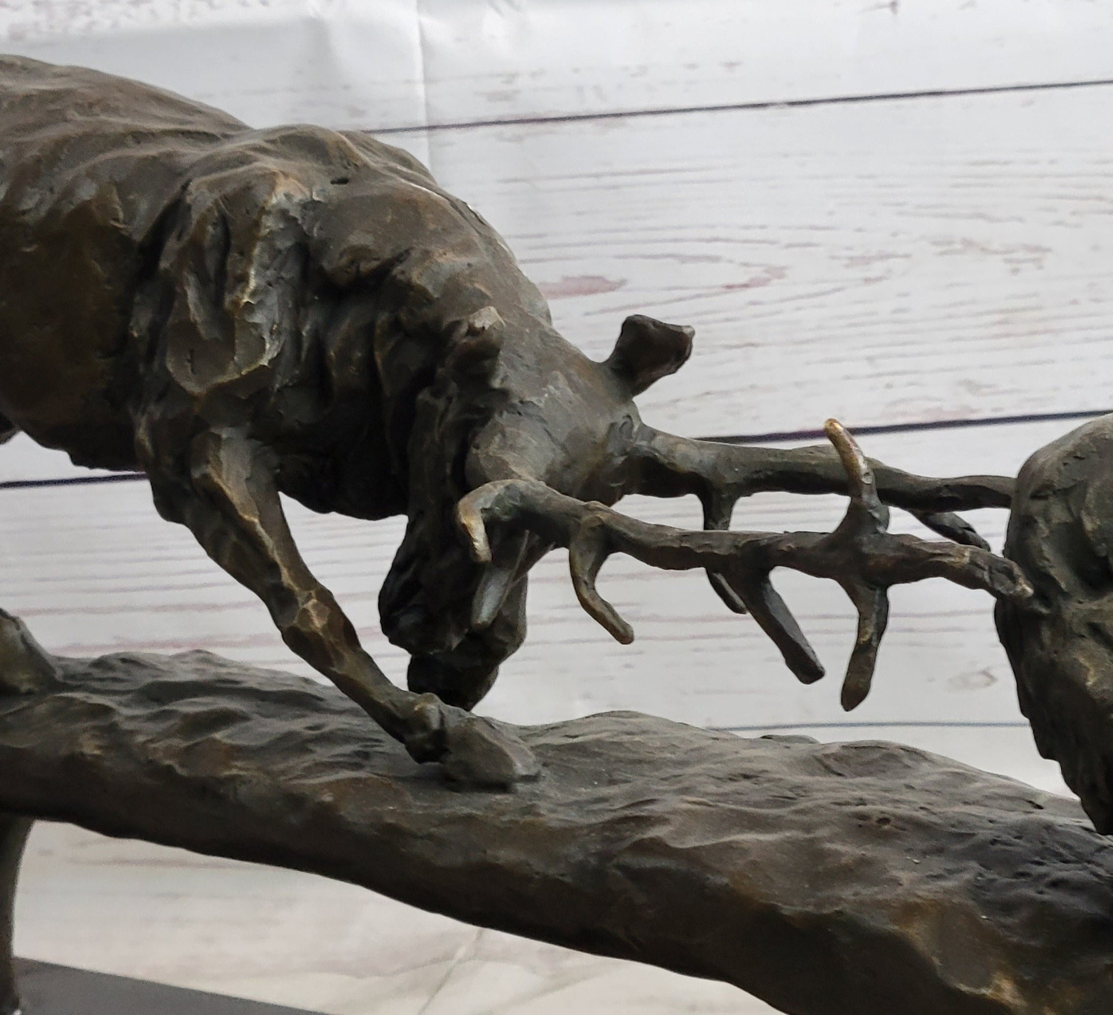 Elk Reindeer Caribou vs. Bear Bronze Sculpture Statue Wildlife Original Art Decor