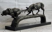 Elk Reindeer Caribou vs. Bear Bronze Sculpture Statue Wildlife Original Art Decor