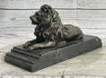 Load image into Gallery viewer, Male Guardian Lion Bronze Statue Sculpture Figure Marble Base Antoine Barye 7" x 12"
