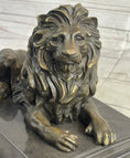 Load image into Gallery viewer, Male Guardian Lion Bronze Statue Sculpture Figure Marble Base Antoine Barye 7" x 12"
